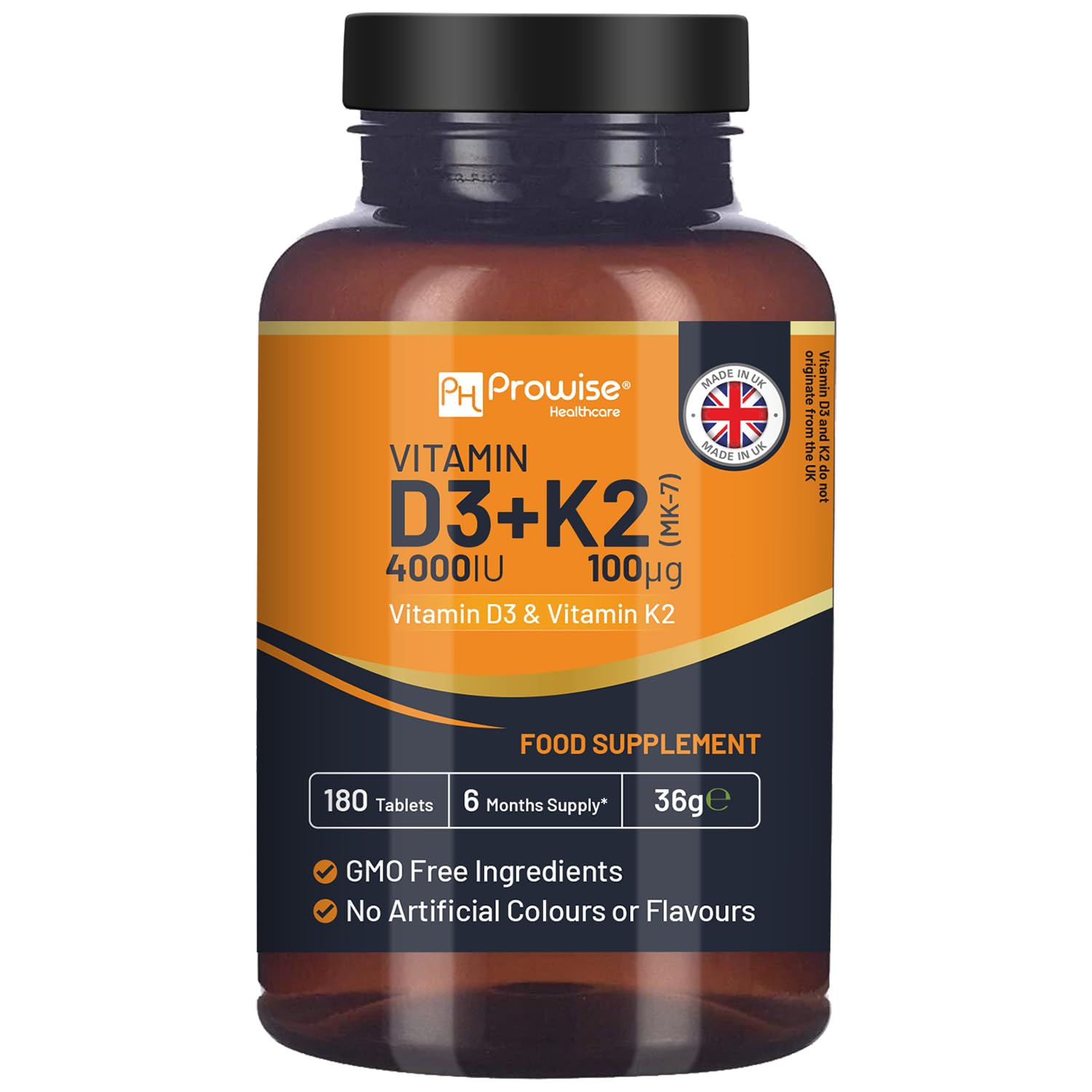 PH PROWISE Healthcare Vitamin D3 4000IU & K2 MK7 100µg, 180 Tablets
