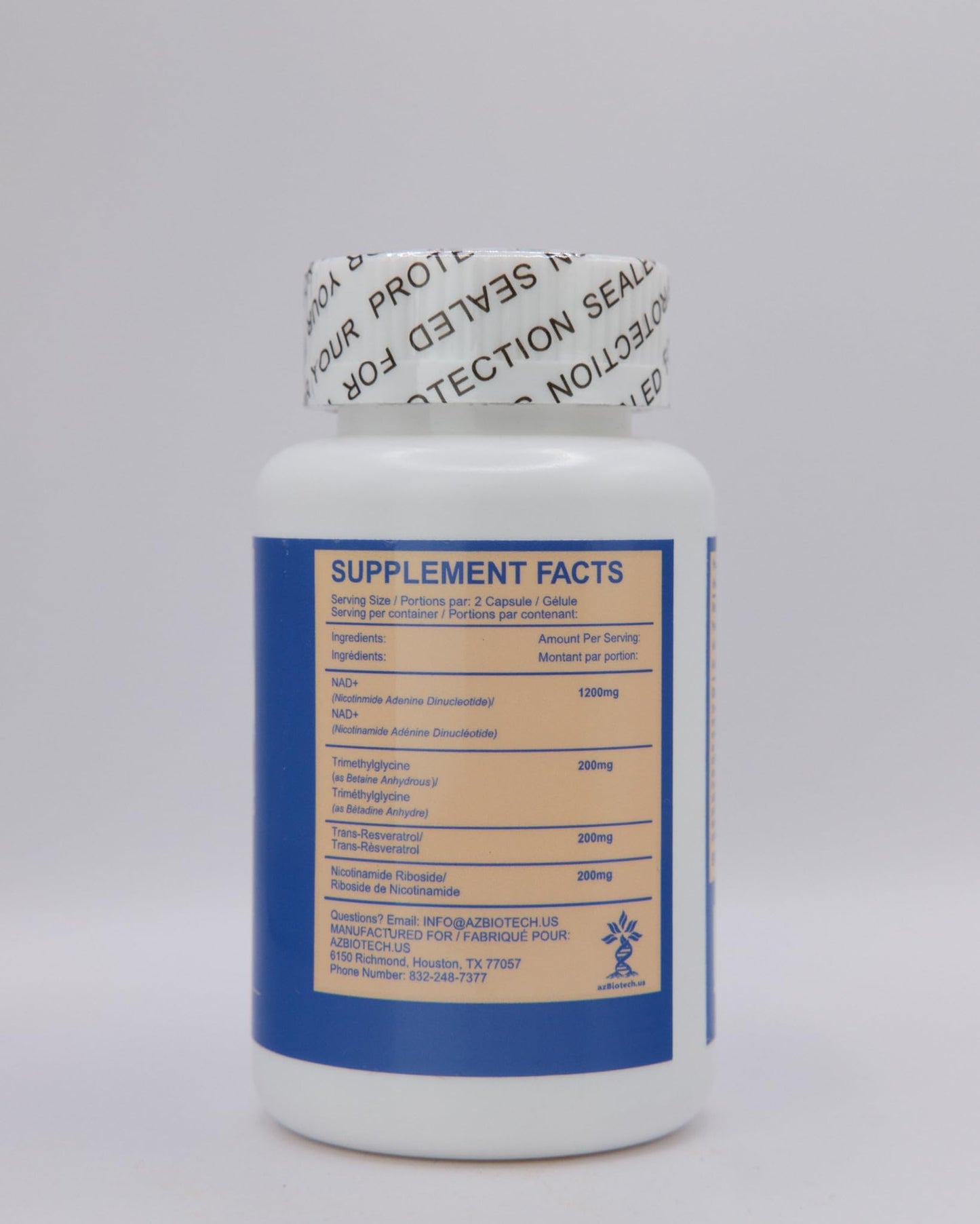 AZ BIOTECH NAD+ with Trans-Resveratrol Capsule 60 Count