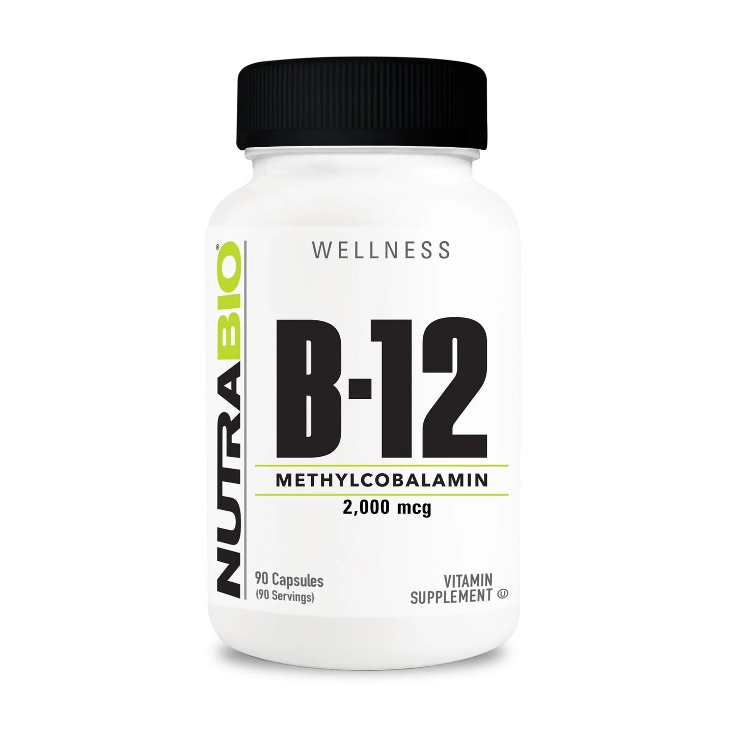 NutraBio Methyl B-12 Vitamin Supplement 2000mcg Capsules 90 Count