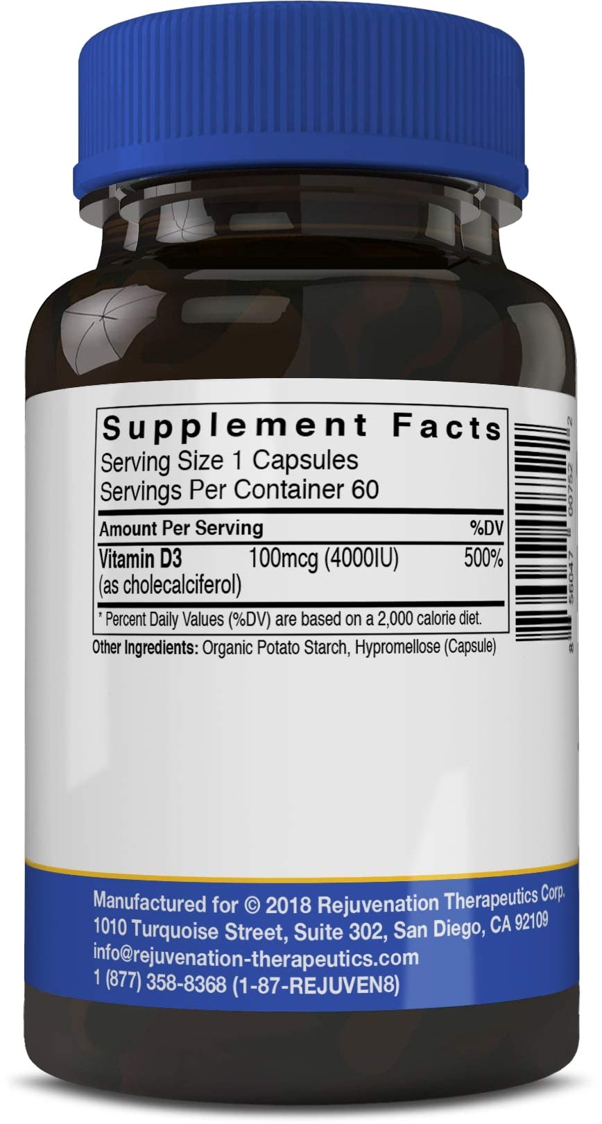 Rejuvenation Therapeutics Vitamin D3 4000IU Capsule, 60 Capsules
