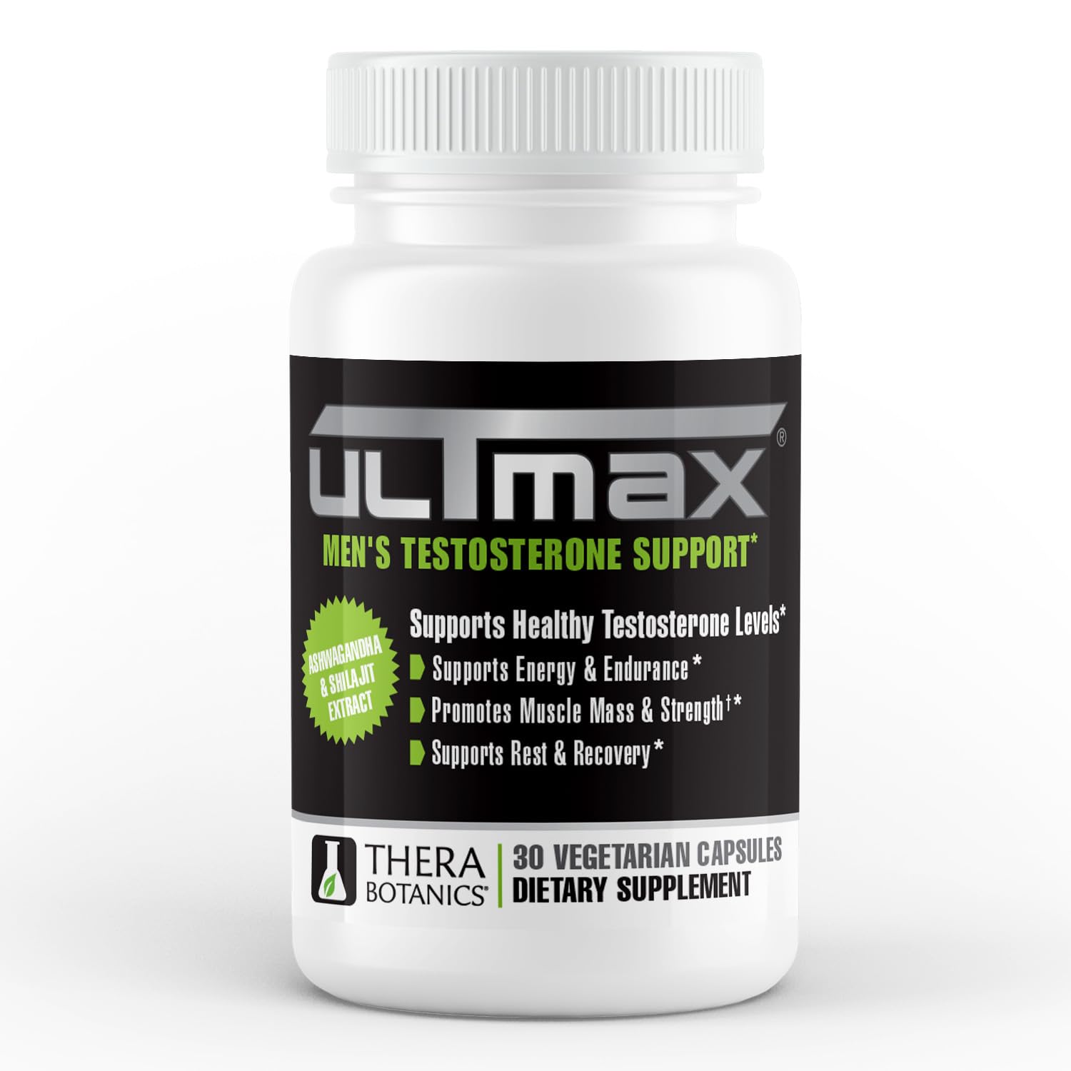 ULTMAX Men's Testosterone Support with Ashwagandha & Shilajit Extract Capsules, 30 Count