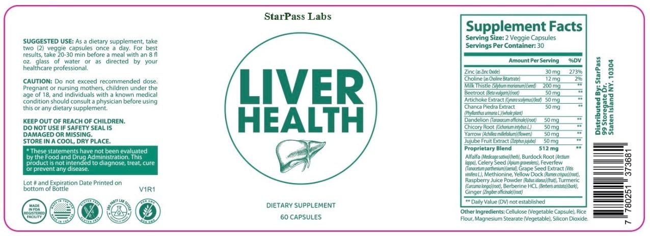 StarPass Labs Liver Health | Liver Detox & Cleansing Repair Formula with Natural Nutrients Vital to Liver, 180 Capsules