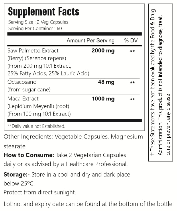 VitaCosmoX Saw Palmetto Complex with Maca Capsules 120 Count