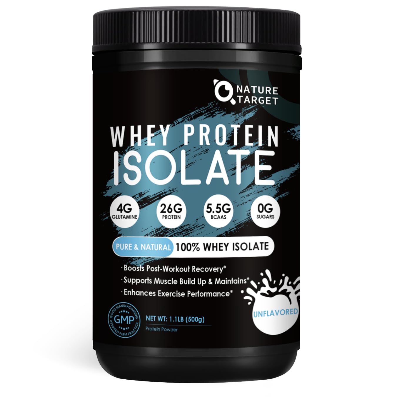 NATURE TARGET Unflavored Whey Protein Isolate Powder 1.1 Pound, 26g Protein, 16 Servings