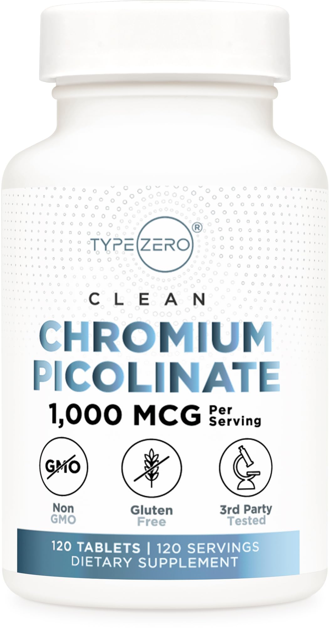 Type Zero Clean Chromium Picolinate (1000mcg) Tablets, 120 Count, Gluten-Free