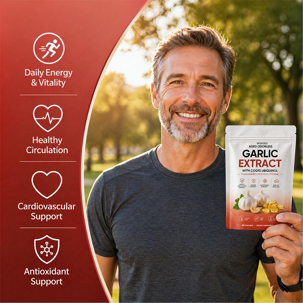 WOVOEO Aged Garlic Extract Organic Softgels with CoQ10 Ubiquinol, 120 Softgels