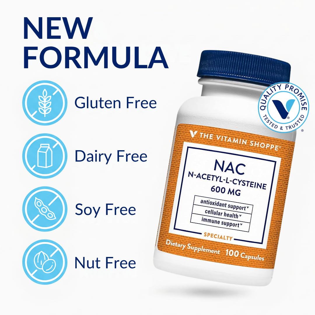 The Vitamin Shoppe NAC N-Acetyl-L-Cysteine 600 MG Capsules 100 Count
