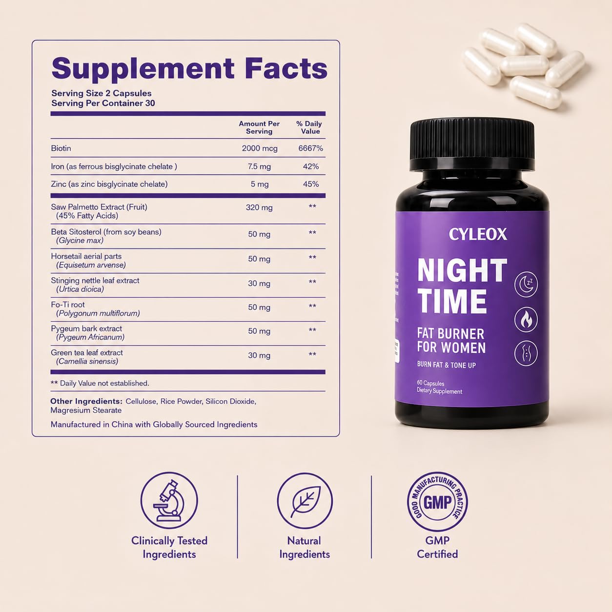 Cyleox Night Time Fat Burner for Women 60 Capsules