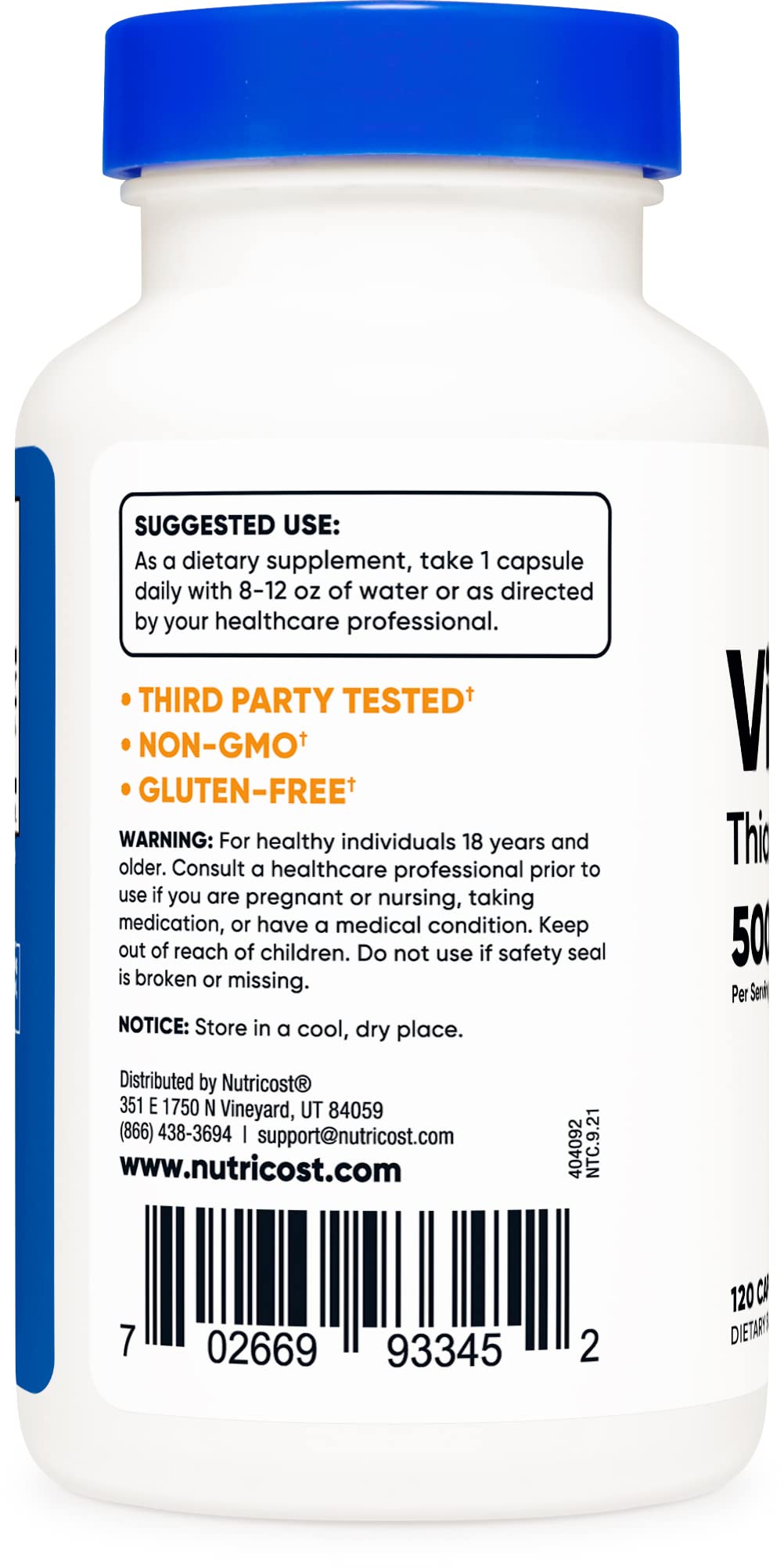 Nutricost Vitamin B1 (Thiamin) 500mg Capsule, 3 Bottles