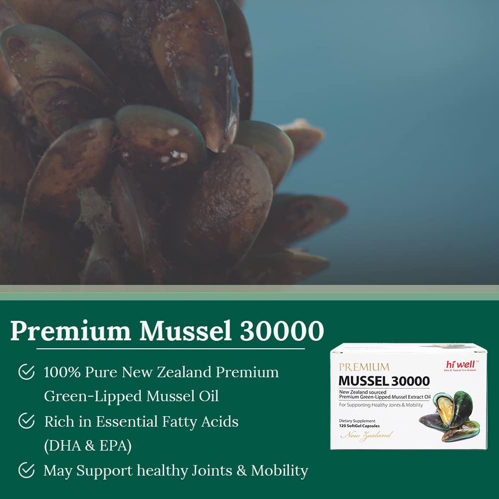Hi Well Pure & Natural New Zealand Premium Mussel 30000 Softgel Capsules, 240 Count