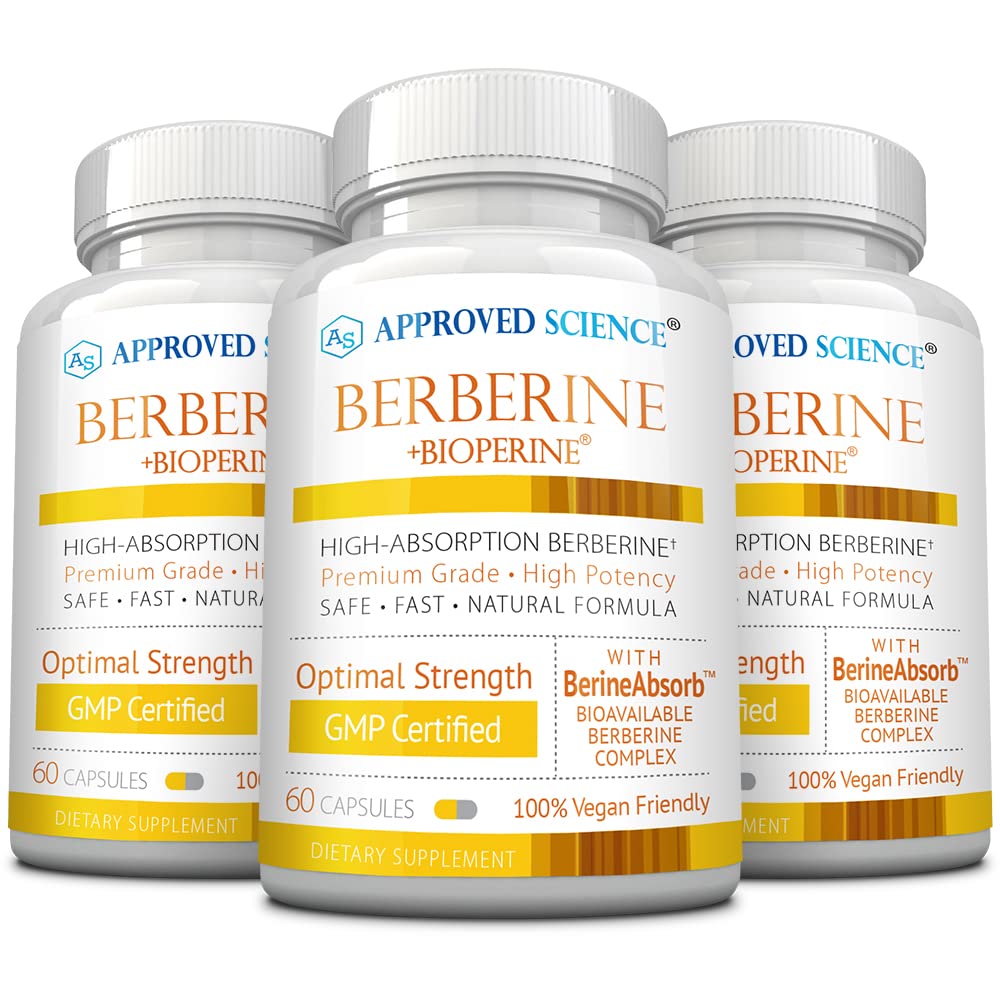 Approved Science Berberine 1000mg High Absorption Berberine Supplement with BioPerine, 180 Capsules