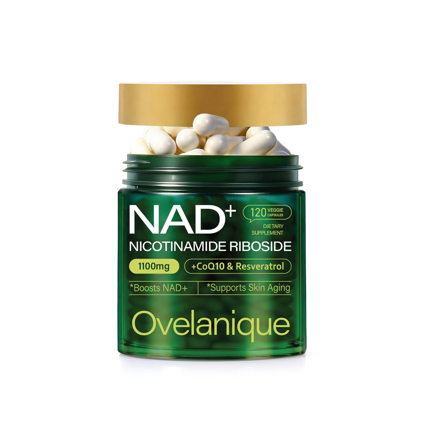 Ovelanique NAD Supplement with Nicotinamide Riboside & Resveratrol NAD+ Complex with Quercetin Phytosome & CoQ10 Liposomal Delivery, 120 Capsules