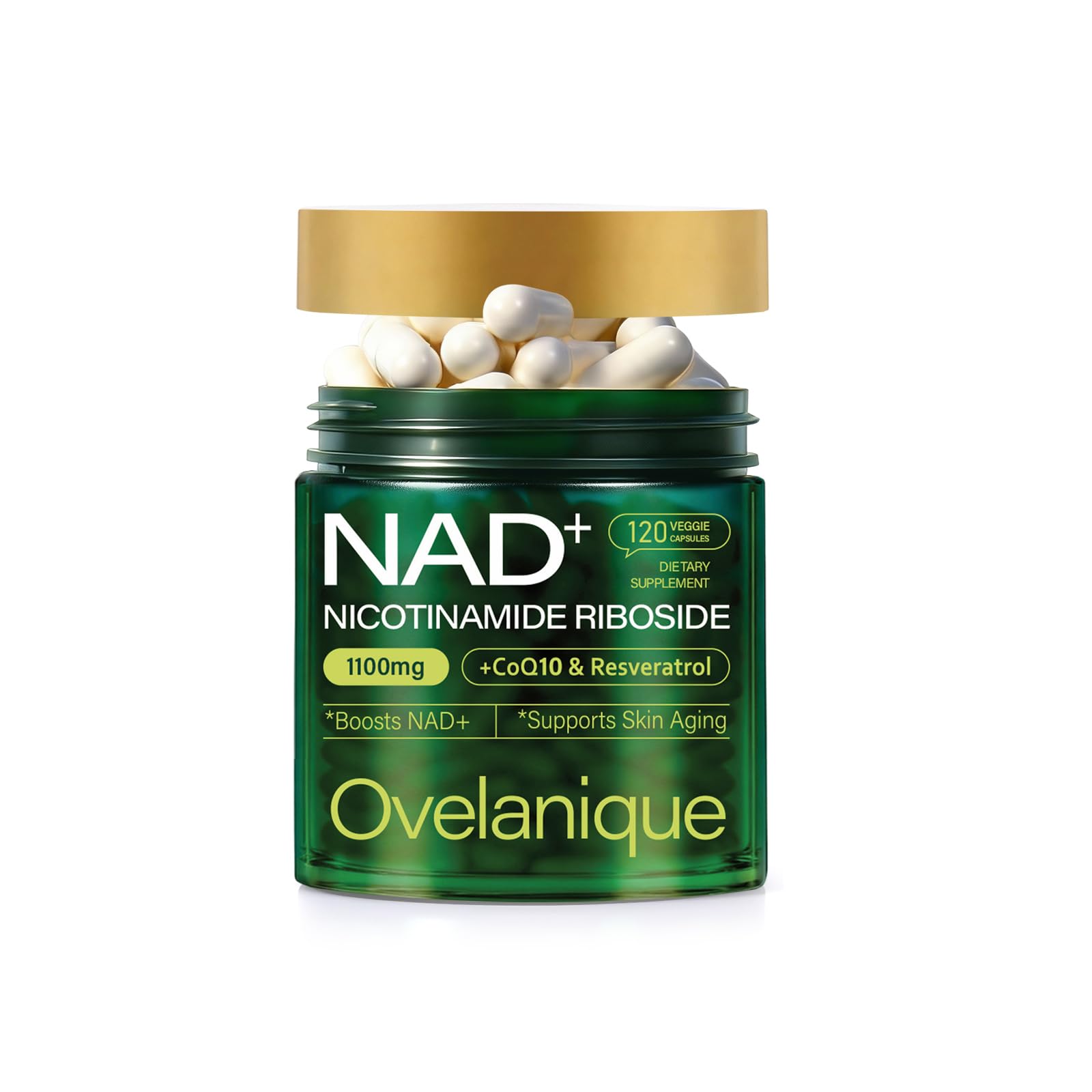 Ovelanique NAD Supplement with Nicotinamide Riboside & Resveratrol NAD+ Complex with Quercetin Phytosome & CoQ10 Liposomal Delivery, 120 Capsules