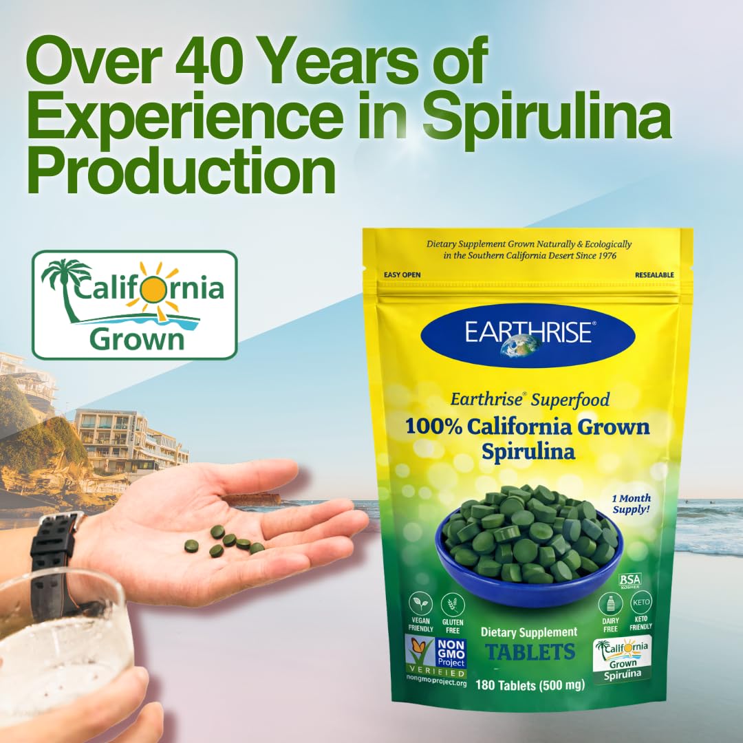 Earthrise California Spirulina 500mg Tablets, 180 Count