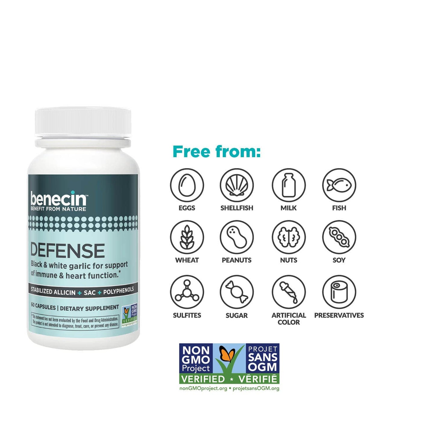 Benecin Defense 1500 mcg Stabilized Allicin Capsules, 60 Count