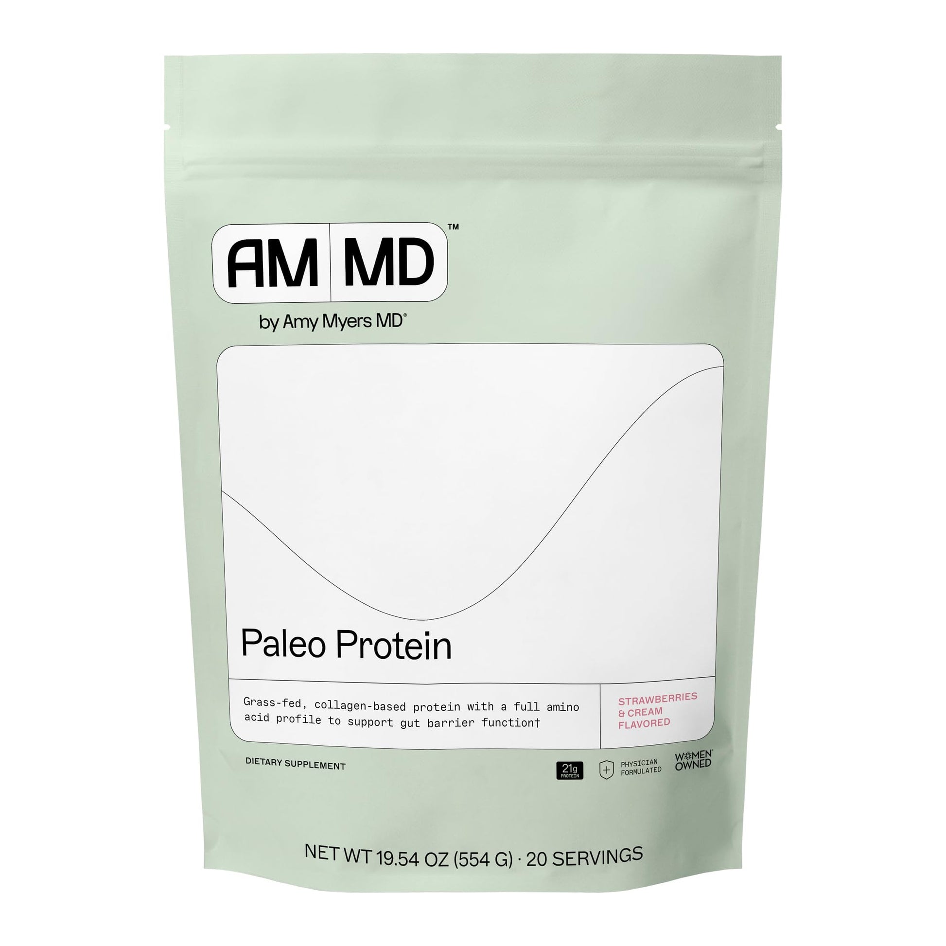 Amy Myers MD Paleo Protein Powder - Strawberries & Cream, 19.54 Servings, 1.22 Pound