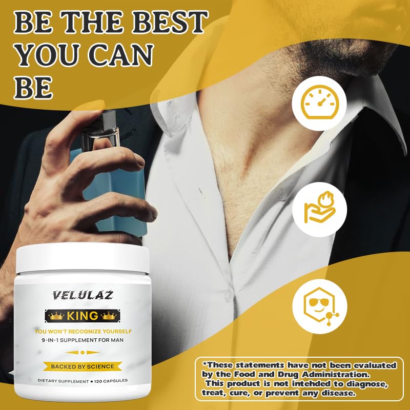 velulaz King Men's 9-in-1 Daily Supplement Capsules 120 Count