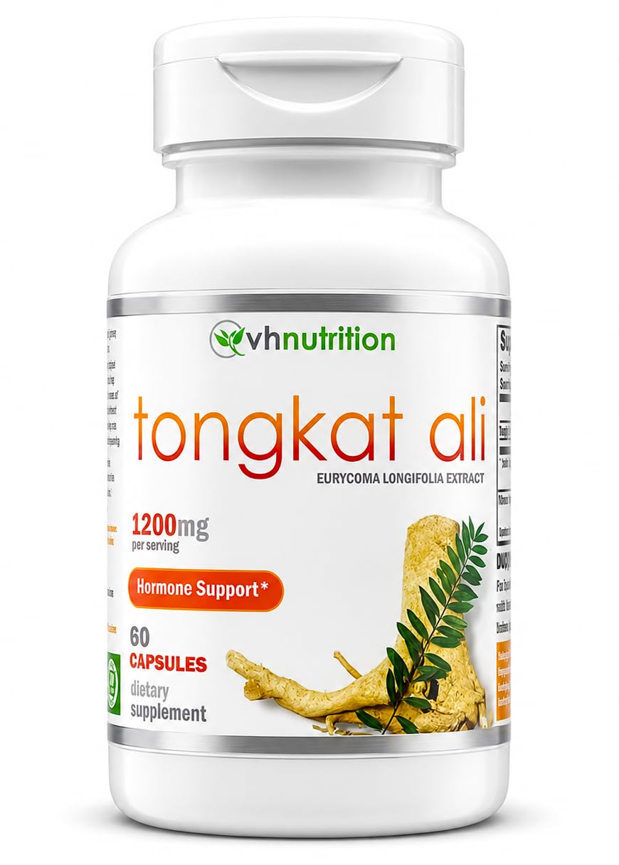VH Nutrition Tongkat Ali Extra Strength Hormone Support for Men 200:1 Blend Standardized Eurycoma Longifolia (LongJack) Extract Powder, 60 Capsules