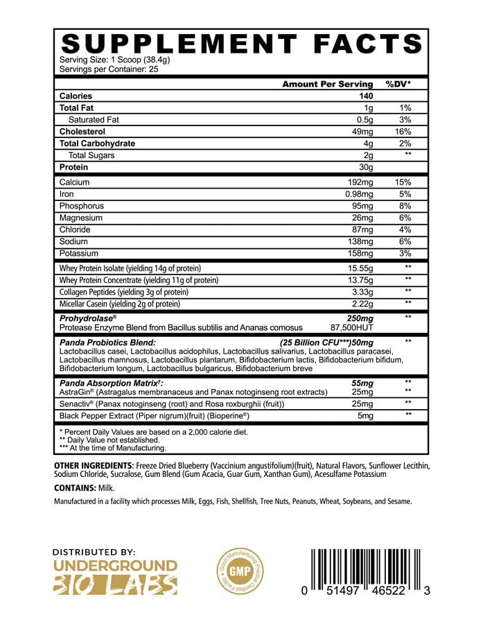 Underground Bio Labs Panda Fuel Premium Whey Protein Powder, 40 Servings