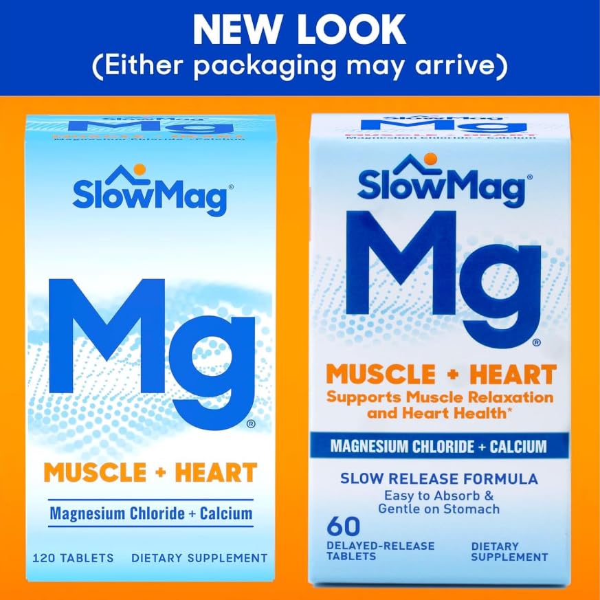 Slow-Mag Mg Muscle + Heart Magnesium Chloride + Calcium Slow-Release Tablets, 120 Tablets