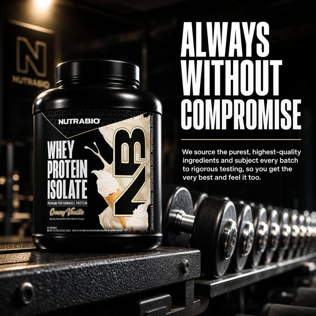 NutraBio 100% Whey Protein Isolate Protein Powder Creamy Vanilla, 80 Servings