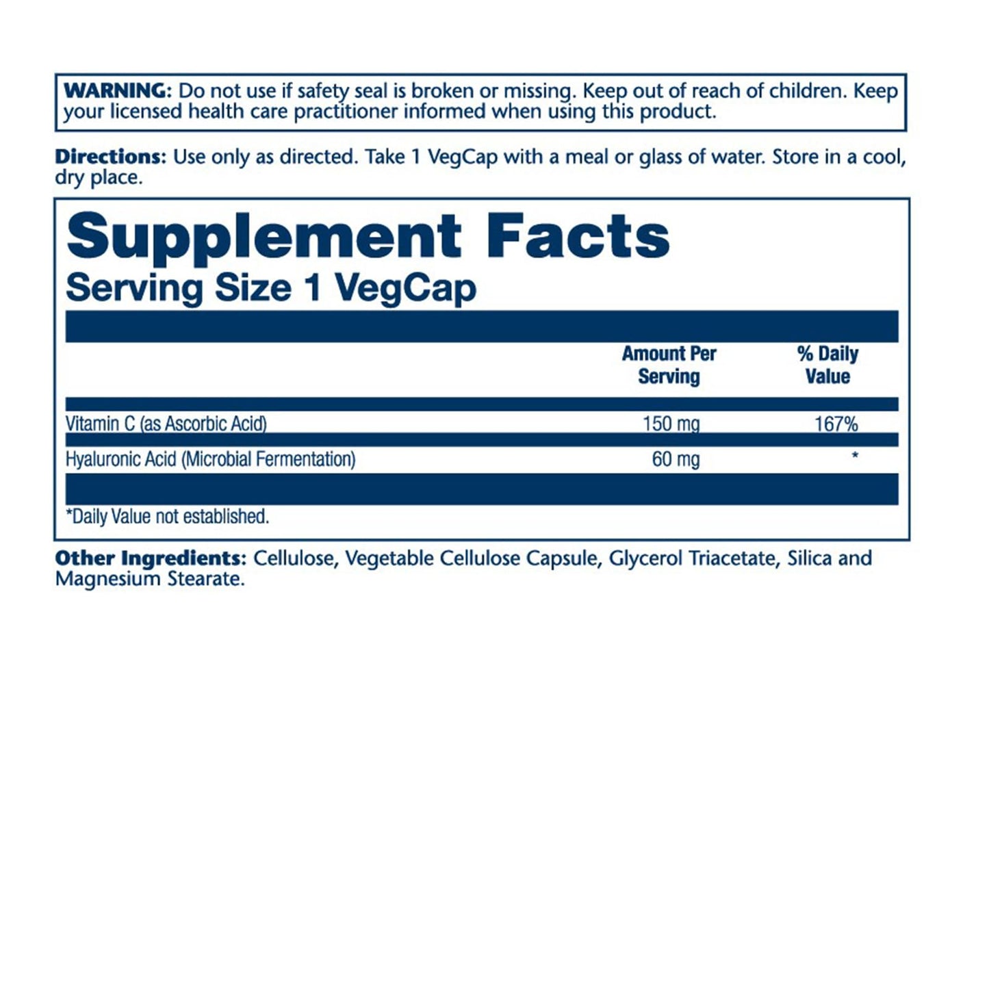SOLARAY Hyaluronic Acid Triple Strength Capsules - Skin Elasticity and Firmness Support - Plus Vitamin C - Lab Verified, 30 VegCaps