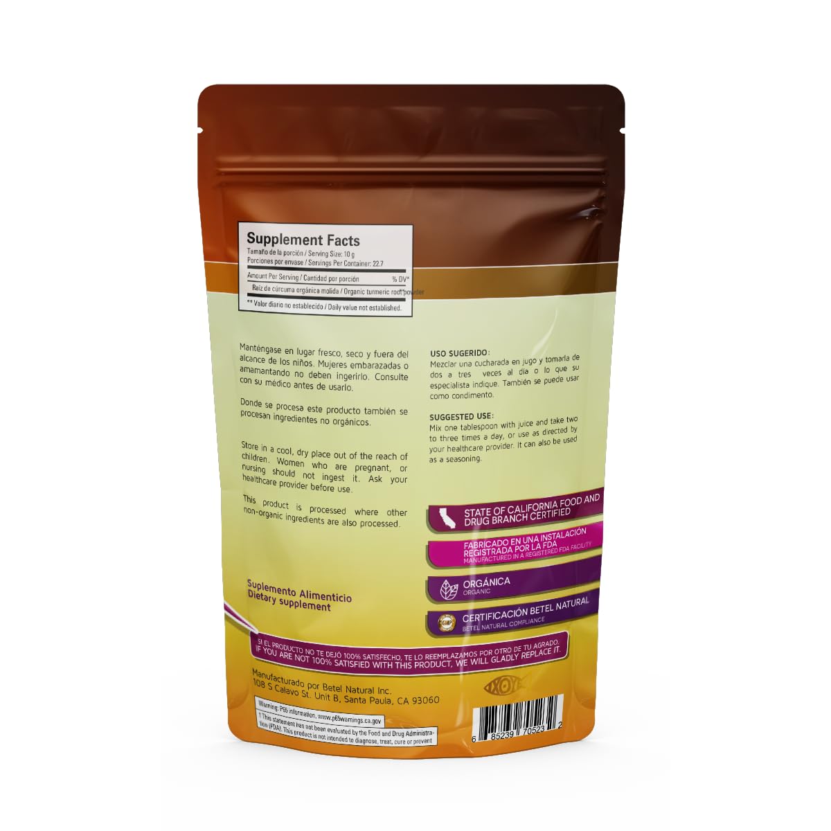 Betel Natural Curcuma Turmeric Powder - 100% Pure, 8 oz