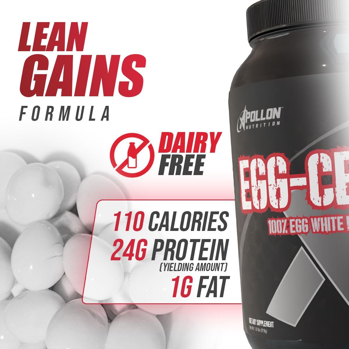 Apollon Nutrition Egg-Cellent Egg White Protein Powder, 26 Servings, Strawberry Cream