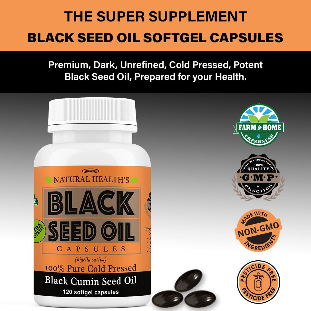 StarDunes Pure Black Seed Oil 1000mg, 120 Softgels