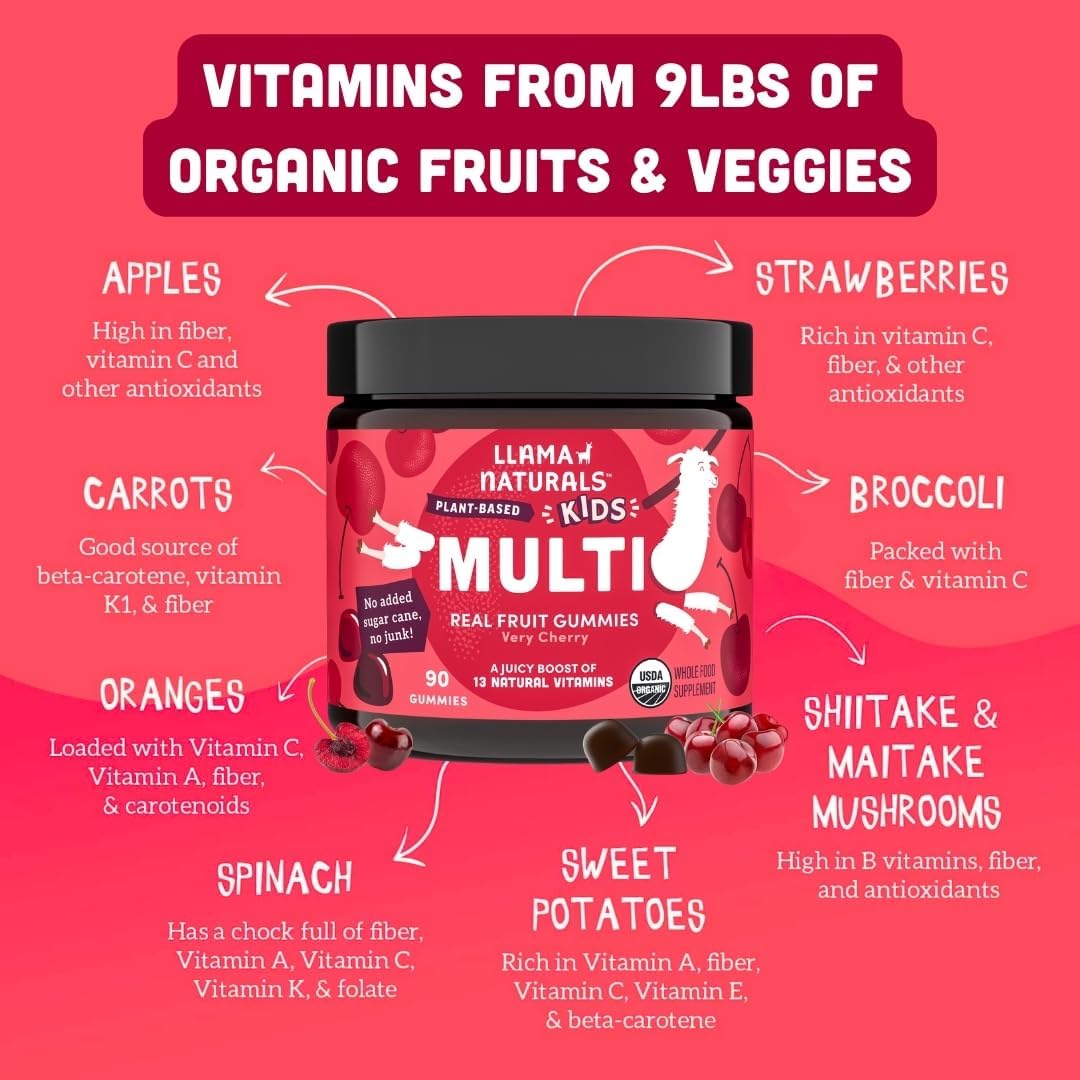 Llama Naturals Kids Multivitamin Gummies, Cherry, 90 Count