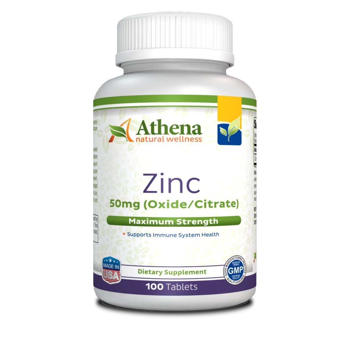 Athena Natural Wellness Zinc Supplement Tablets 50mg, 100 Count