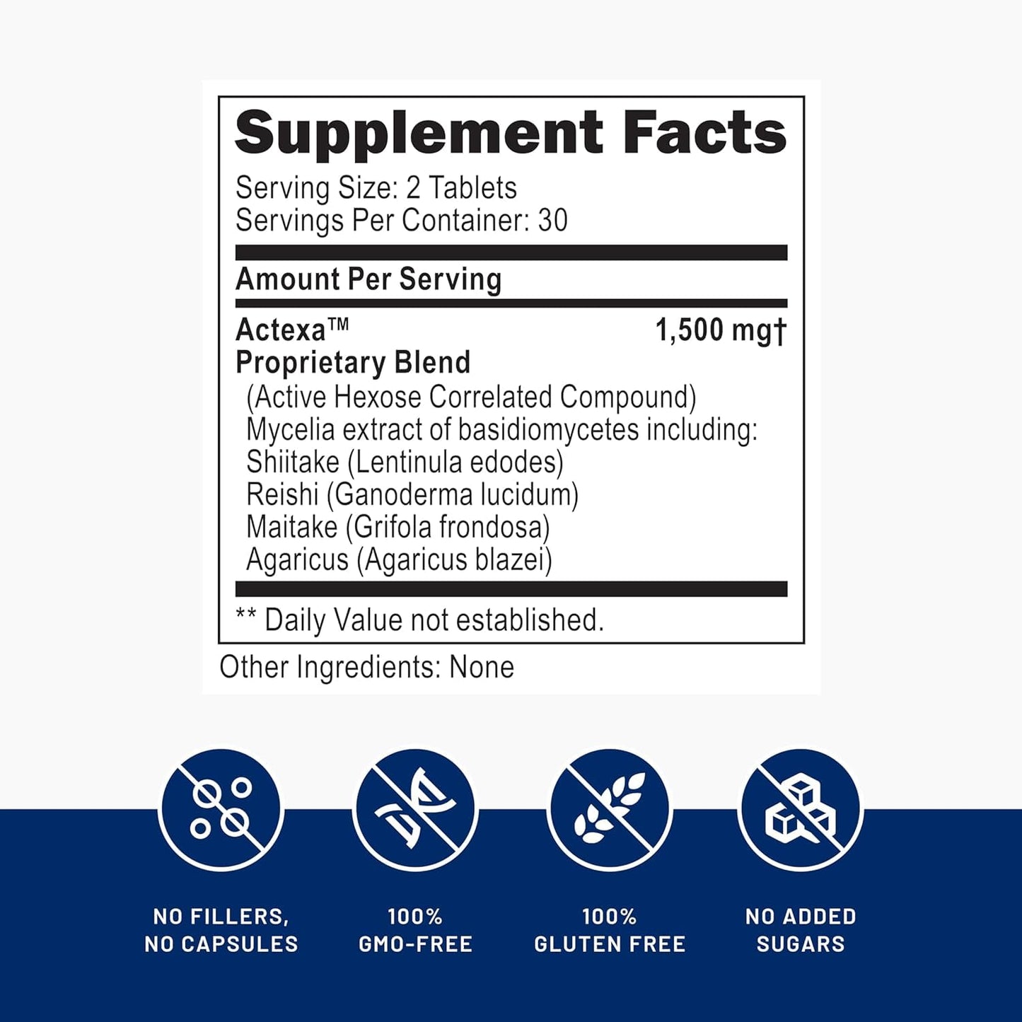 Nature Helix Actexa Active Hexose Correlated Compound Tablet, 1,500 mg per Serving, T Cell Supplement and NK Cell Function Support, Immune System Support, Mushroom Extract, 60 Tablets