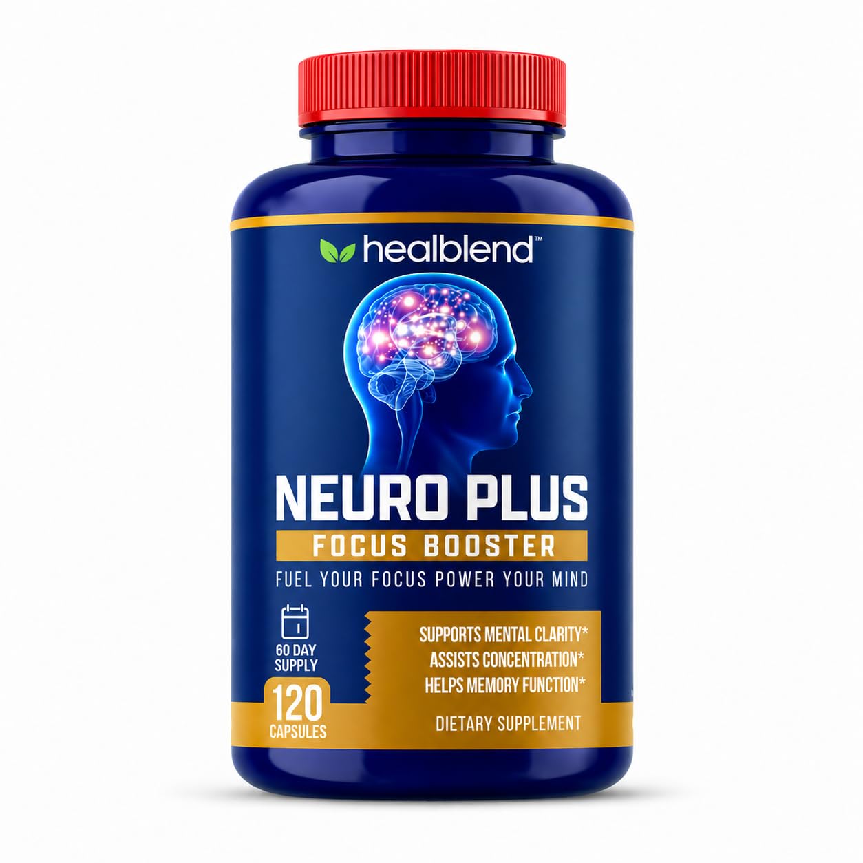 healblend Neuro Plus Focus Booster - Advanced Brain Support Supplement with Vitamin B6, B12, Folate - Improves Memory, Concentration, Mental Clarity & Cognitive Function, 120 Capsules