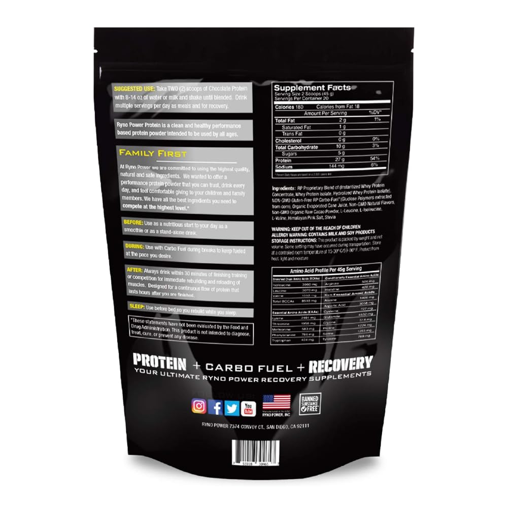 Ryno Power All Natural Whey Protein Powder, Chocolate, 32 Servings