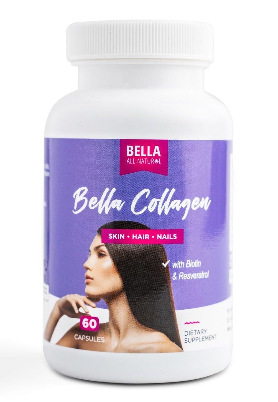 Bella All Natural Collagen Colageno, Hair, Skin and Nails 60 Capsules