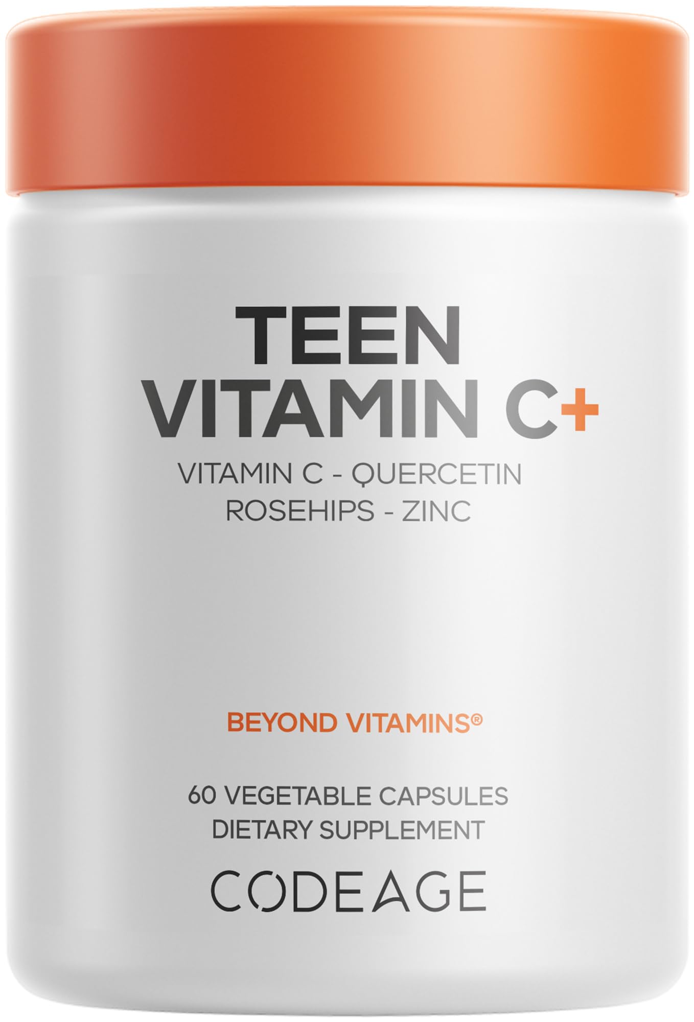 Codeage Teen Vitamin C+ Supplement Liposomal 250mg Vitamin C for Teenagers - Quercetin, Zinc, Elderberry & Rosehip Extracts, Citrus Bioflavonoids - Ages 12-18 - Gluten-Free, Non-GMO, 60 Capsules