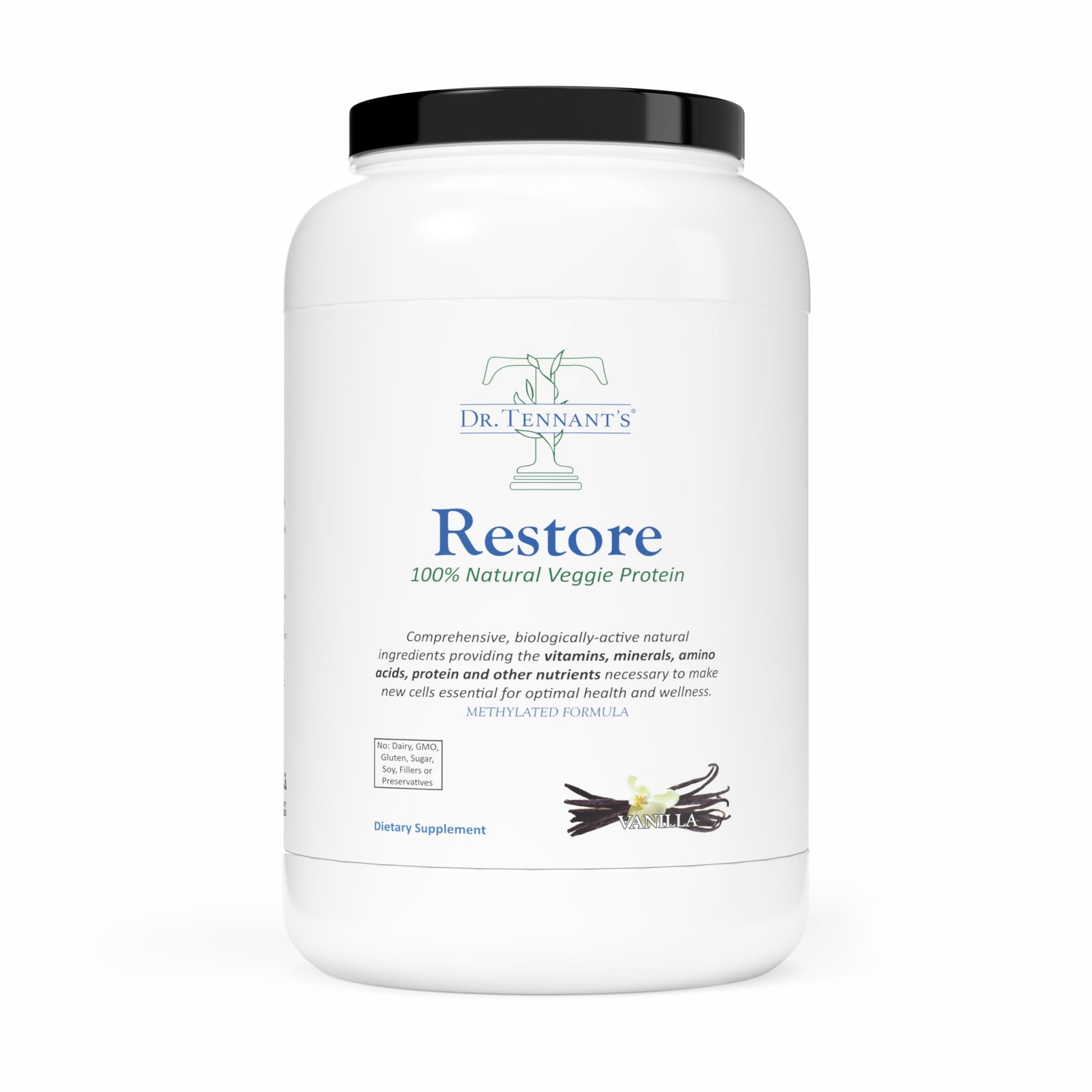 Dr. Tennant's Restore Premium Plant-Based Protein, Vanilla Powder 9.9 oz