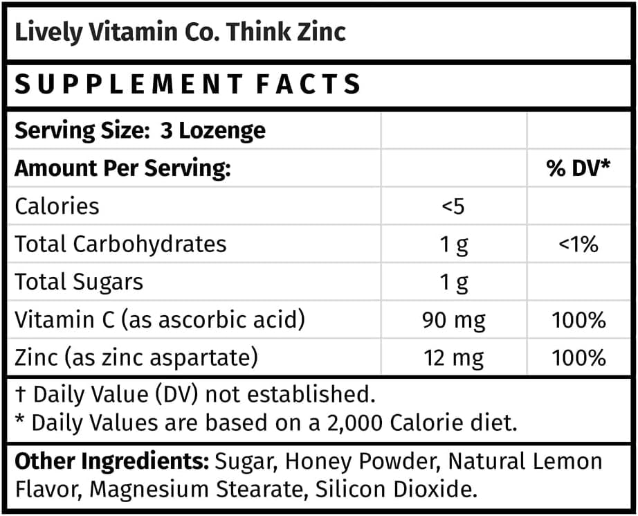 LIVELY VITAMIN CO Think Zinc Vitamin C Lemon Honey Gummy 60 Gummies