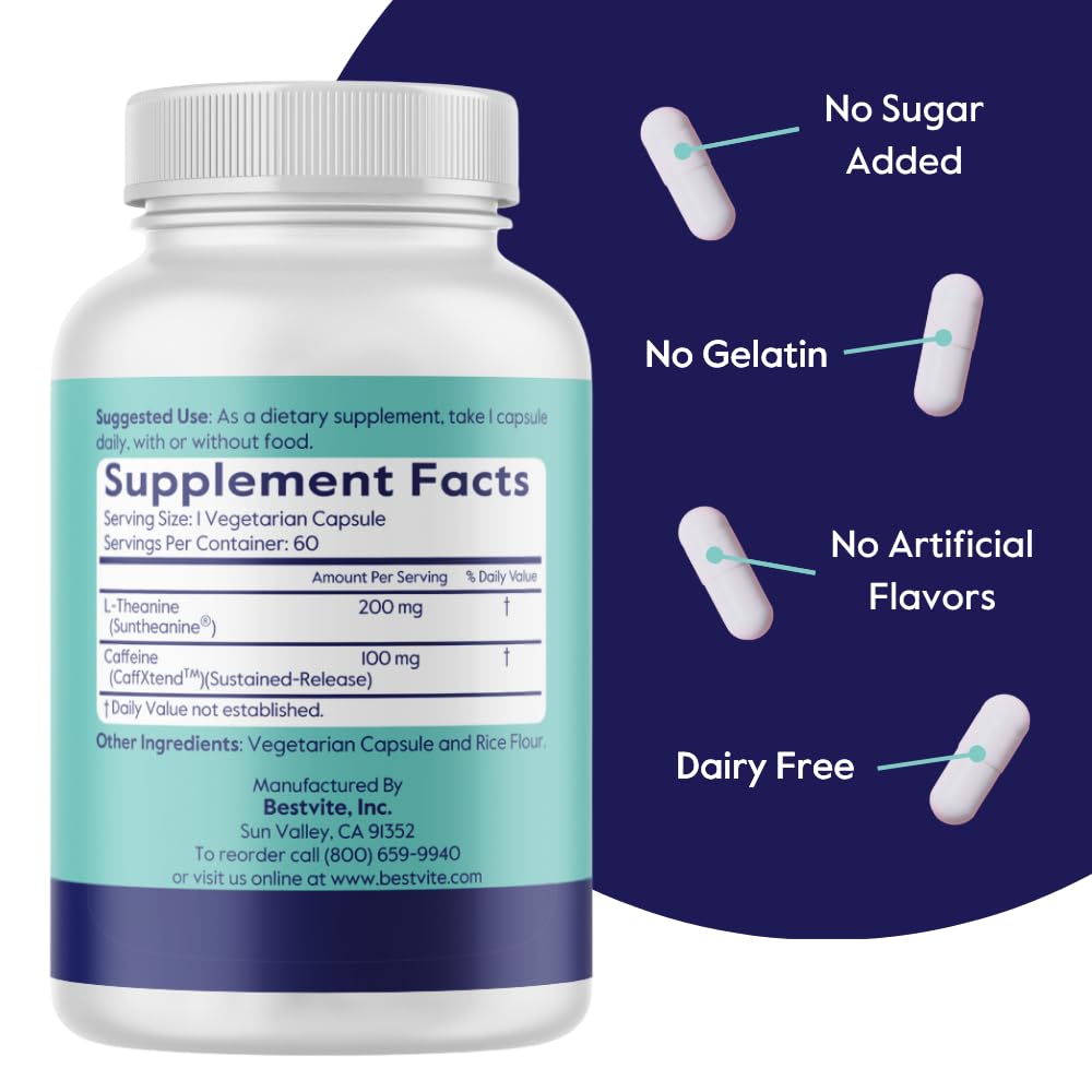 BESTVITE Balance Energy + with L-Theanine & Caffeine, 60 Veg Capsules
