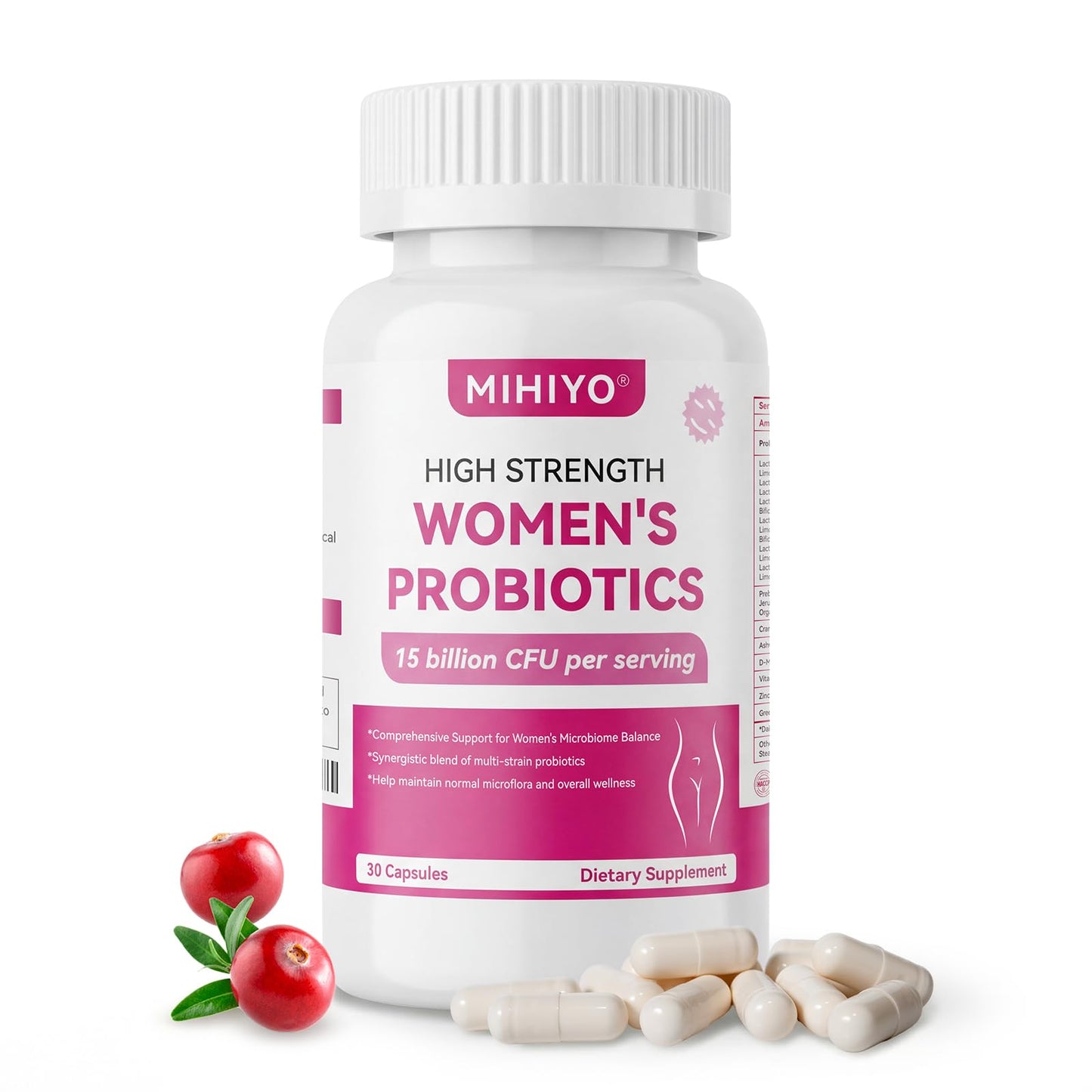 MIHIYO Women's Probiotics 15 Billion CFU - 14 Strains for Vaginal, Urinary & Digestive Health Support - 30 Capsules