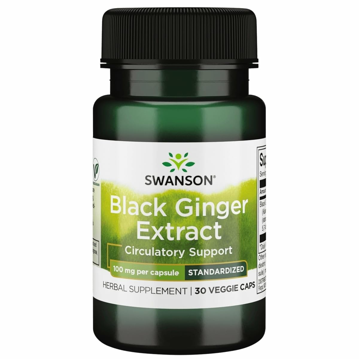 Swanson Black Ginger Extract Vegan Capsules, 30 Count