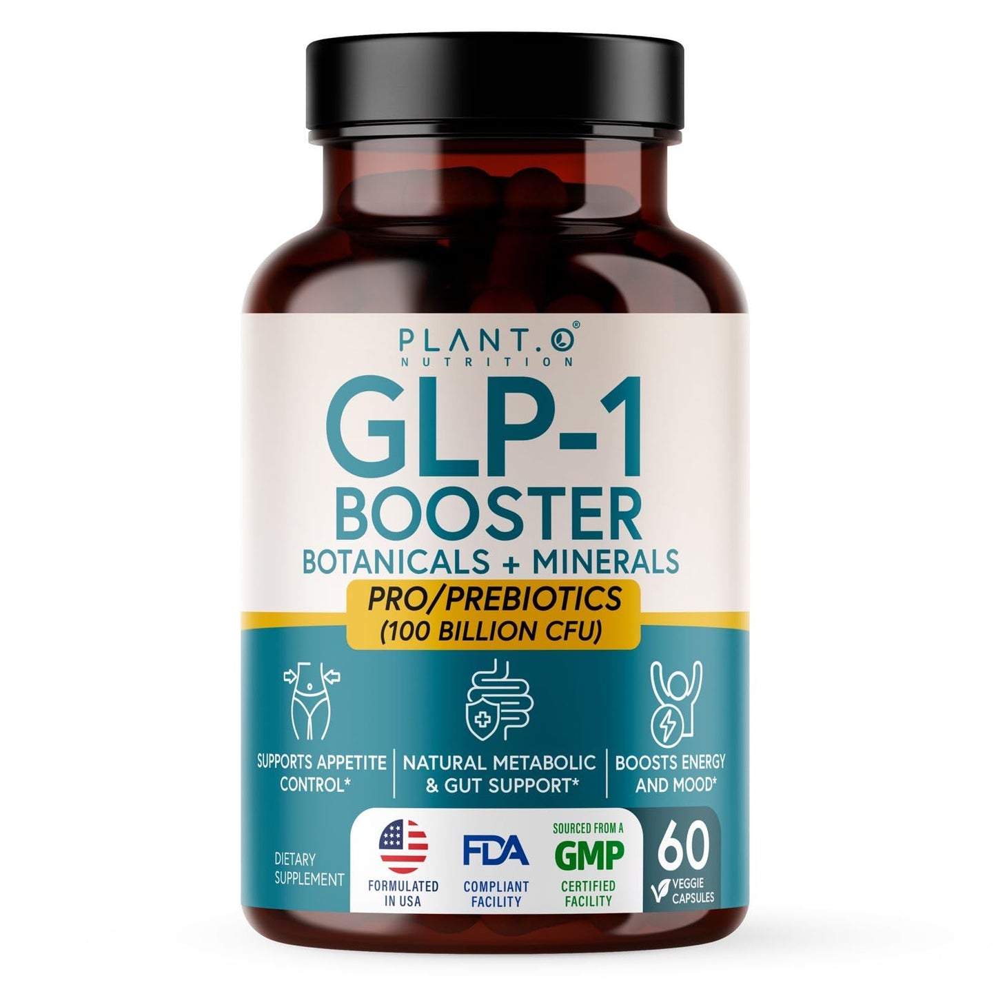 PLANT.O NUTRITION GLP-1 Supplement All in One Appetite Control Metabolic & Gut Support for Men and Women with Pre & Probiotics, Berberine, Cinnamon & Botanicals | 1 Billion CFU, 60 Veggie Capsules