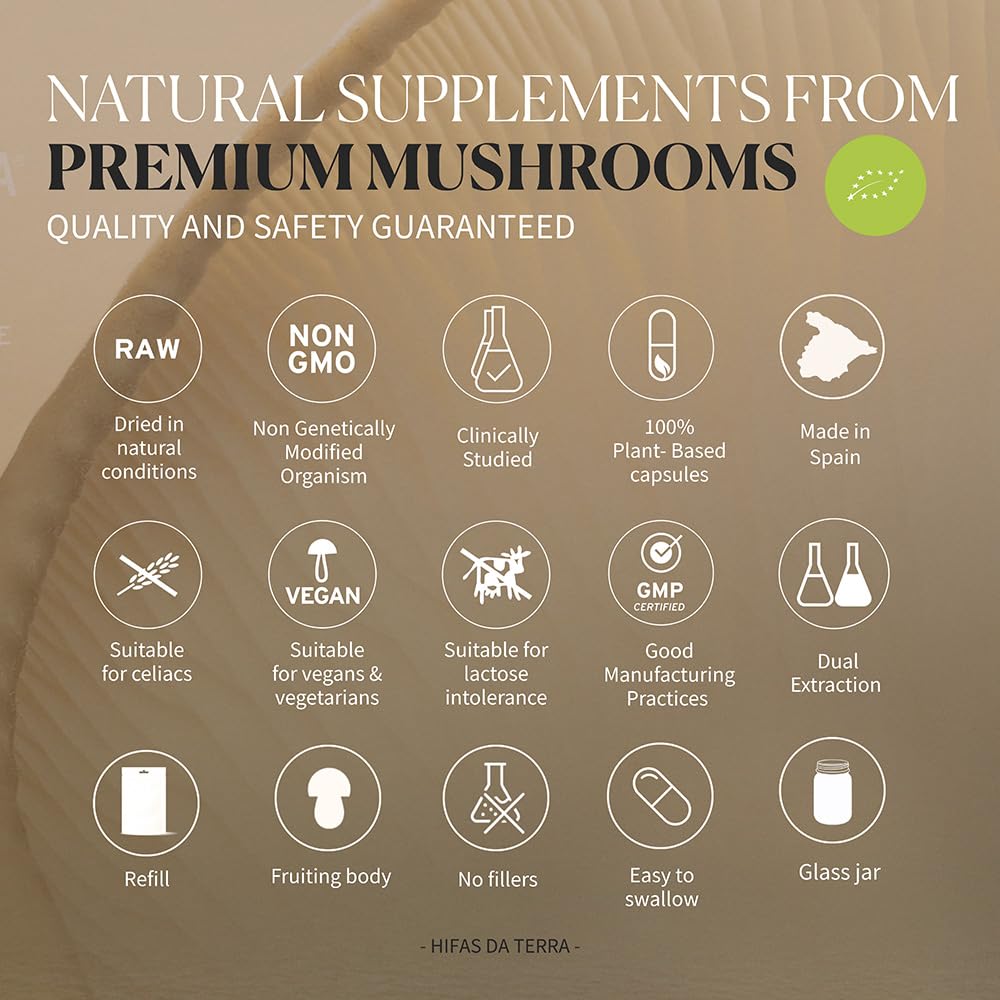HIFAS DA TERRA Hifas Microbiota Organic Mushroom Complex Supplement with Lions Mane, Reishi, and Shiitake Capsules, 60 Count