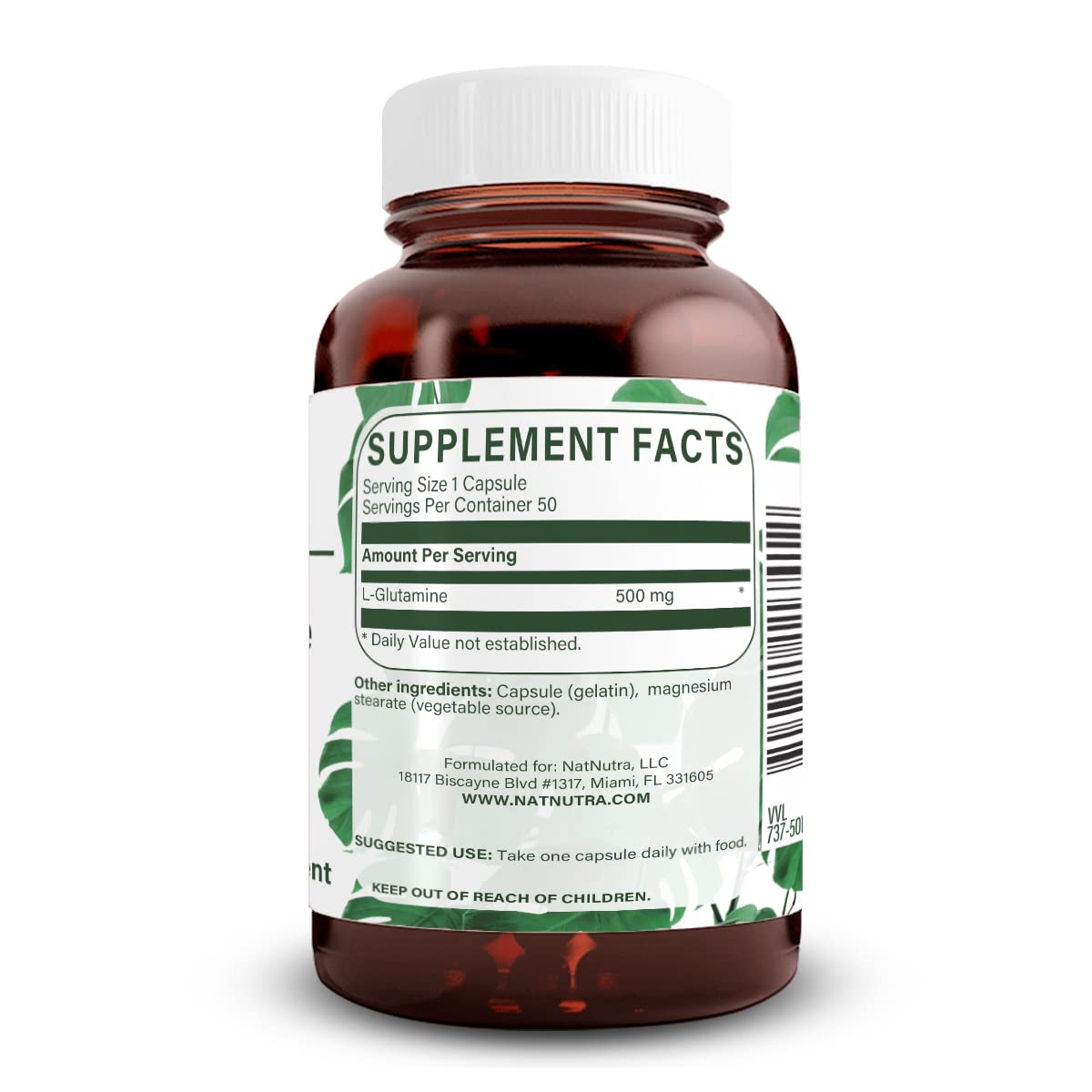 Natural Nutra L-Glutamine 500 mg Capsules, 50 Count