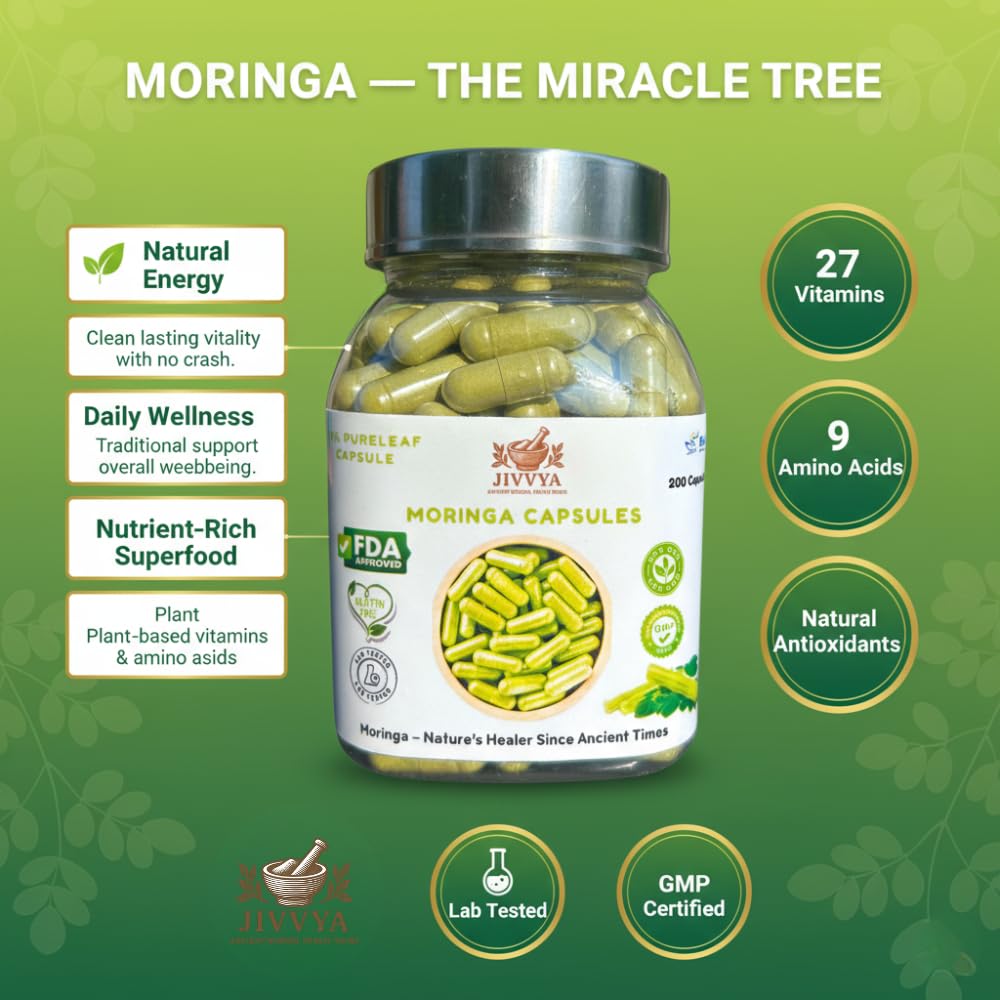 Jivvya Ancient Wisdom Purely Yours Pure Moringa Capsules 200 Capsules