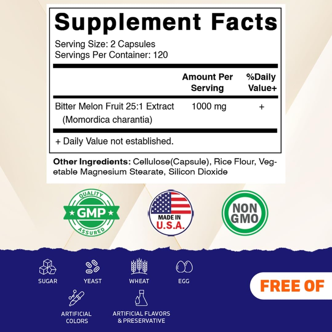Vitamatic Bitter Melon 25X Concentrated Plant-Based Extract Capsules, 240 Count