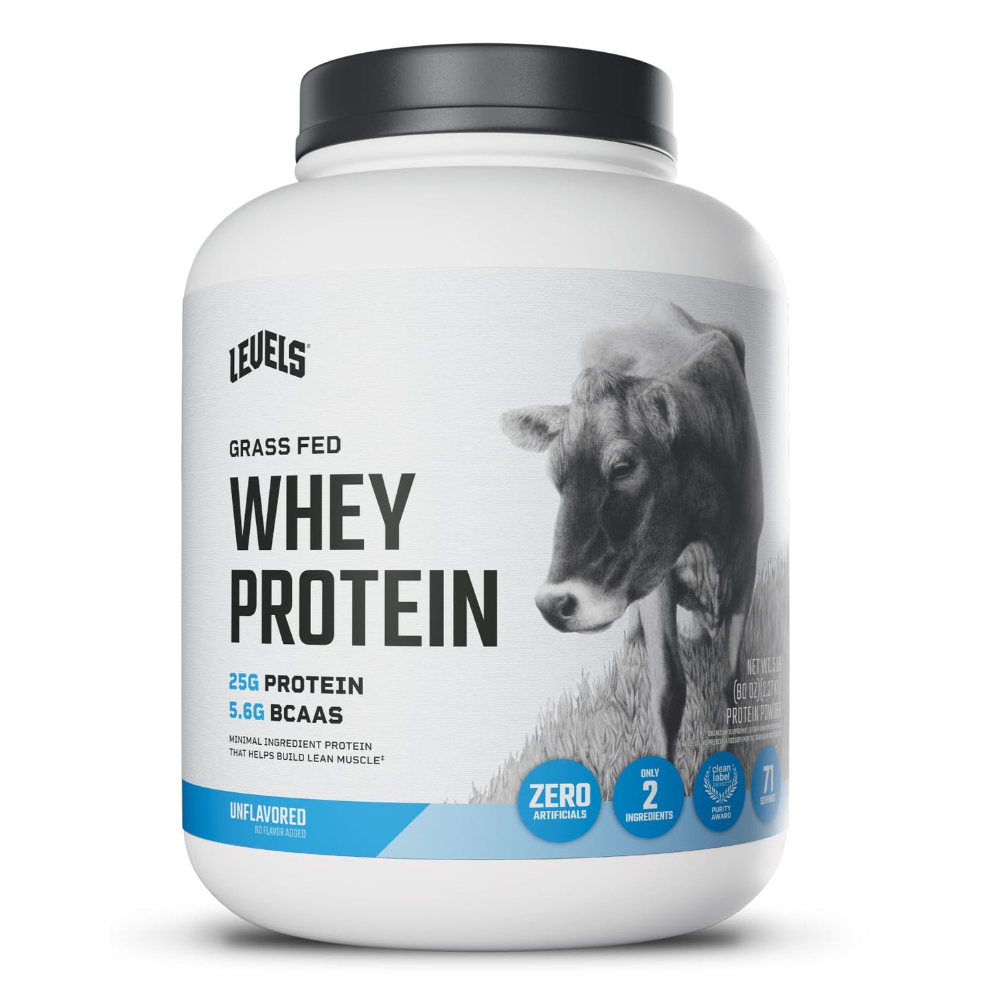 Levels Nutrition Grass Fed Whey Protein Powder, Unflavored, 80 Servings, 5 lb