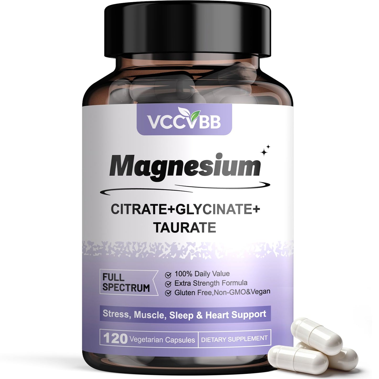 VCCVBB Magnesium Glycinate 500mg Elemental Magnesium Supplement Capsule, 120 Capsules