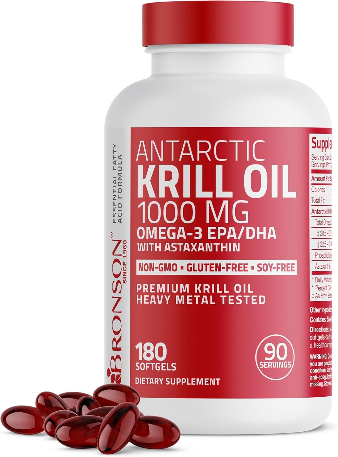 Bronson Antarctic Krill Oil 1000 mg with Omega-3s Softgels 180