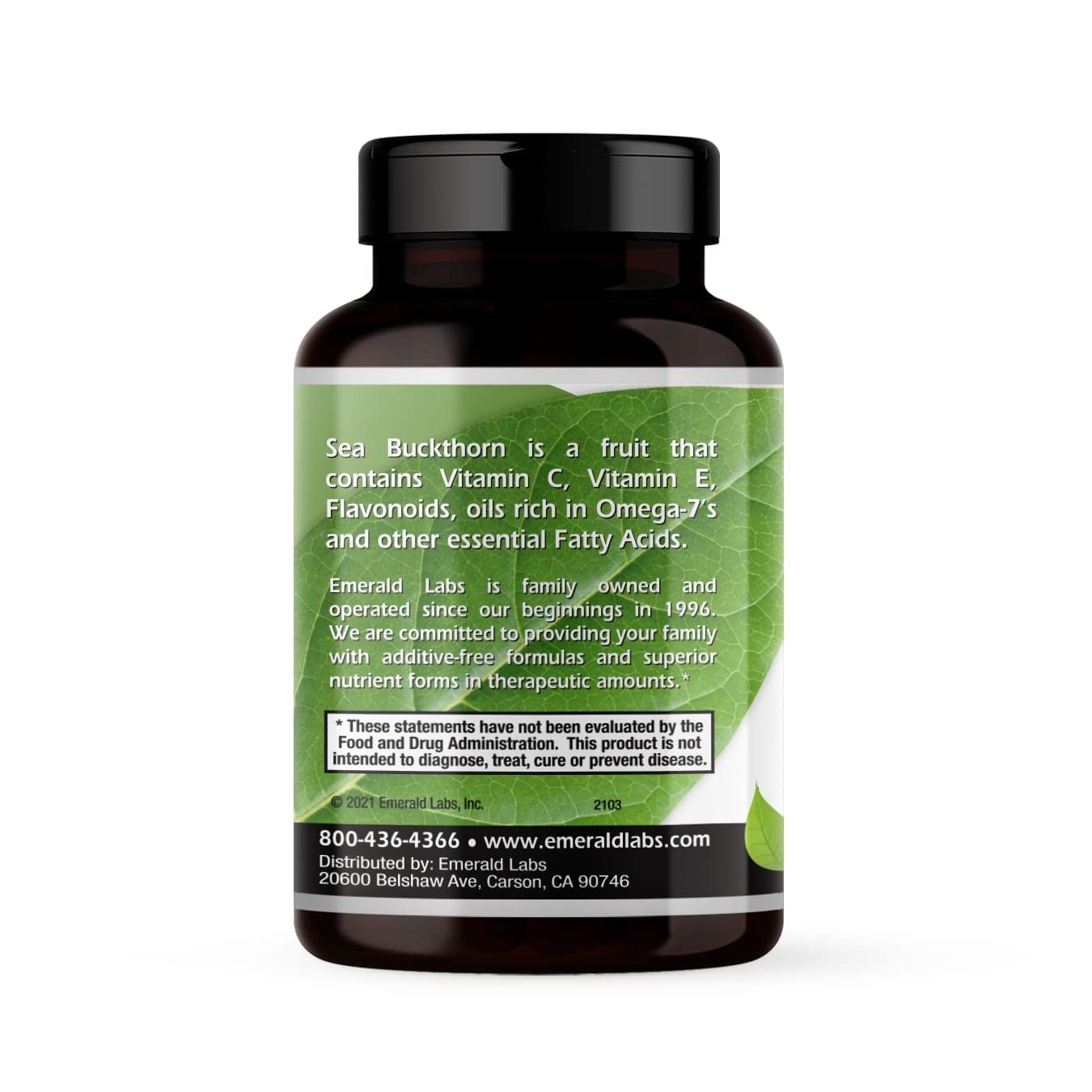 Emerald Labs Sea Buckthorn Dietary Supplement with Vitamins C, E & Omega-7 Vegetable Capsule, 60 Count